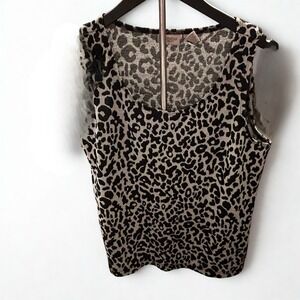 Easywear by Chico's Leopard Print Metallic Knit Tank Top Gray Black Size 2
